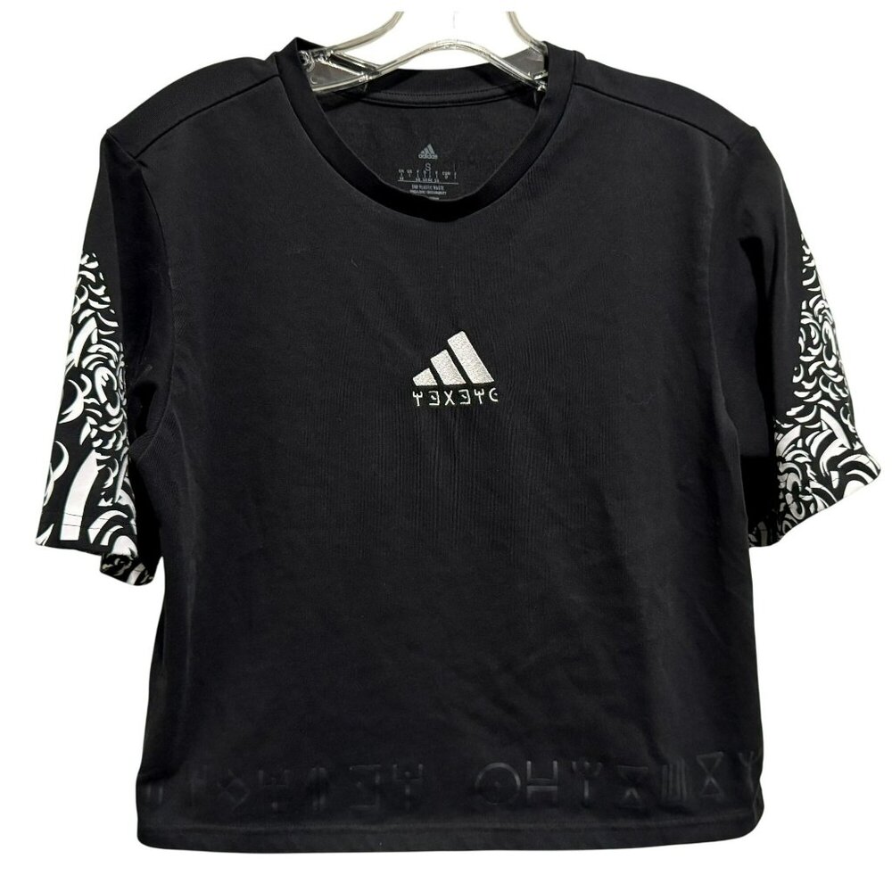 adidas Marvel Black Panther Wakanda Forever Graphic Cropped T-Shirt Top Sz S